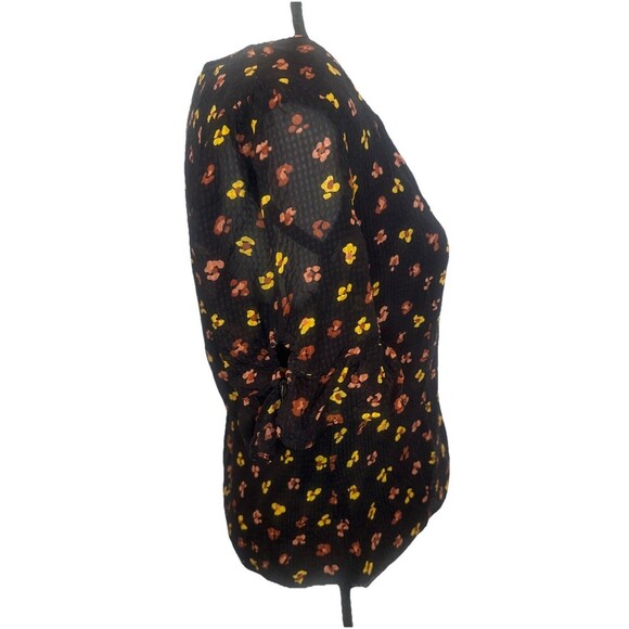 Women’s Madewell Silk Daylight Feline Floral Shirred Ruffle Black Lined Top Sz 4 - Picture 6 of 8